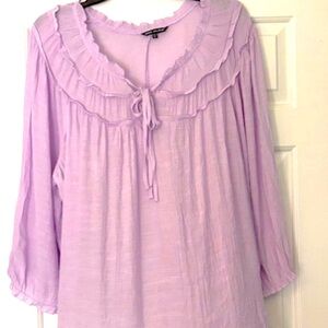 Unique Spectrum Womens Blouse Plus Size 2X Purple Ruffle Tie Bow 3/4 Sleeve Top